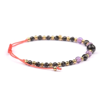 Bransoletka celebrytka czarny TURMALIN AMETYST HEMATYT ochrona i spokój